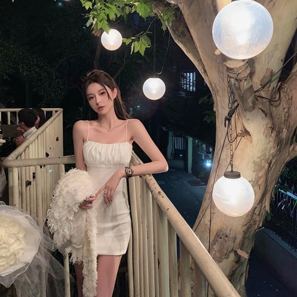 Đầm Mini Hai Dây Ôm Dáng Màu Trơn Hở Lưng Cắt Thấp Thời Trang Mùa Hè Cho Nữ