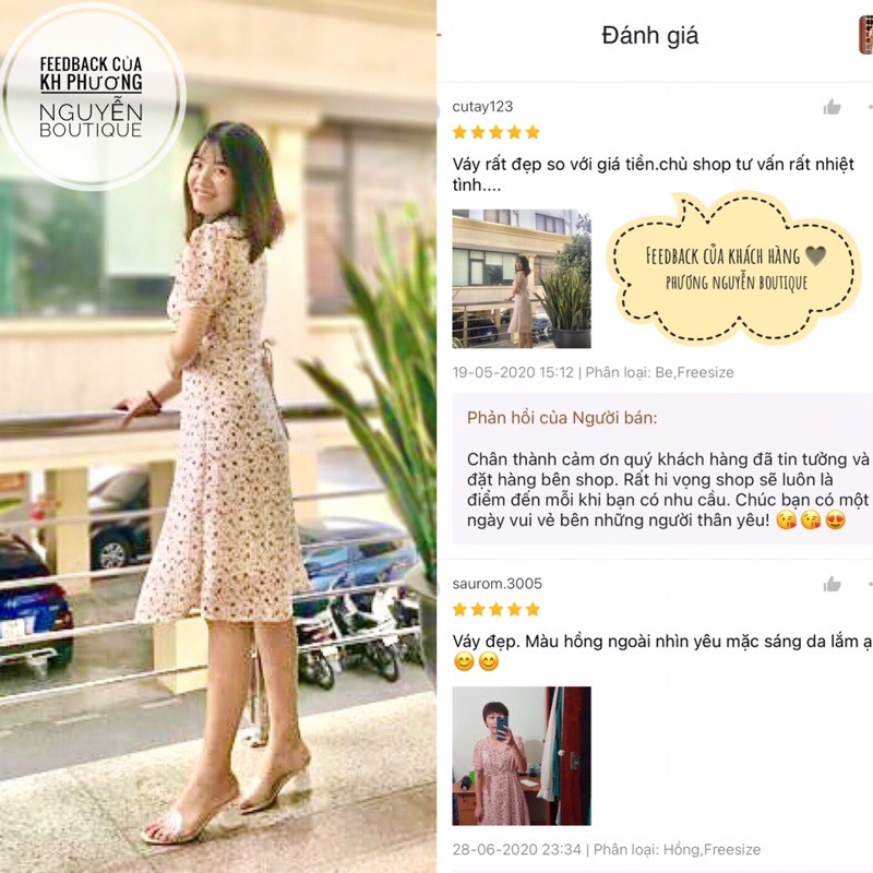 Váy hoa nhí vintage cổ bèo cài cúc thật 2 lớp có lụa lót trong phong cách ulzzang Hàn Quốc