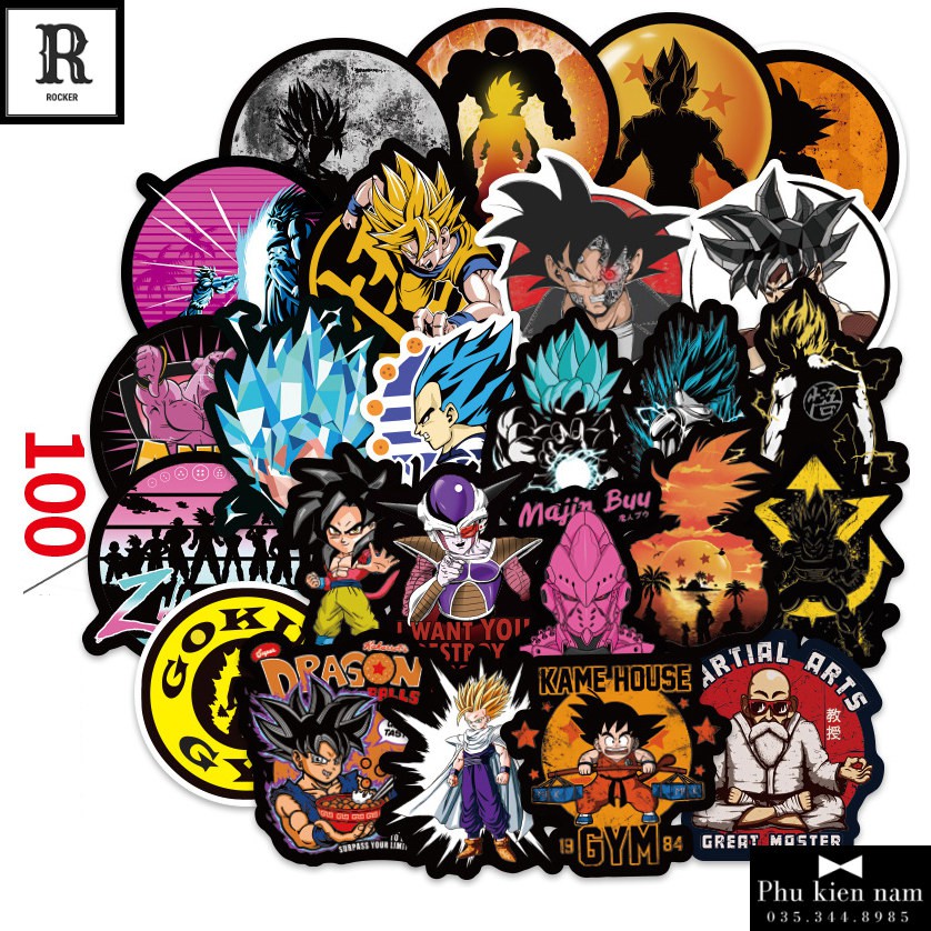 Sticker PVC Songoku 100 Hình ST104 - Stickers Chống nước Dán Mũ bảo hiểm Vali Laptop Điện thoại Dán xe