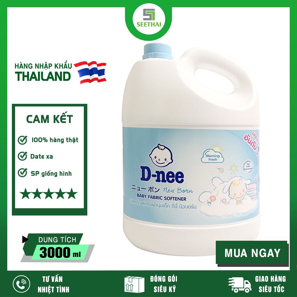 Nước xả vải mềm vải cho bé Morning Fresh DNEE New Born Thái Lan 3000ml - can xanh - Baby Fabric Softener
