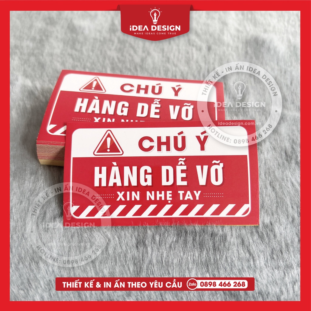 Nhãn dán lưu ý HÀNG DỄ VỠ, Sticker chú ý Hàng Dễ Vỡ Xin Nhẹ Tay có keo - Size 9x5cm - Nhiều màu trendy - iDea Design