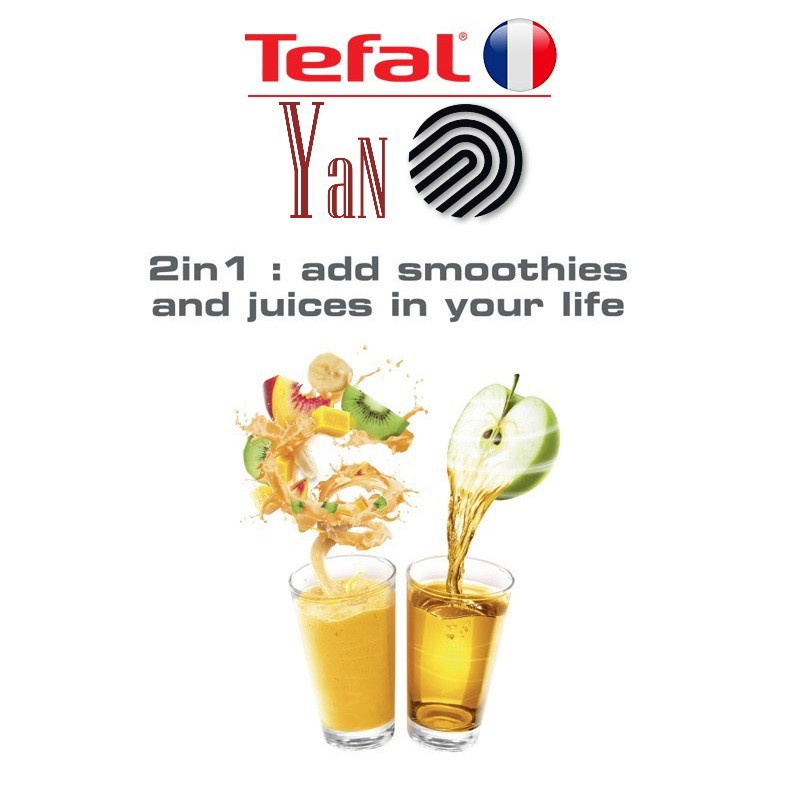 Máy xay sinh tố kết hợp ép trái cây để bàn 2 trong 1 cối nhựa Tefal BL42Q166 600W - Hàng chính hãng