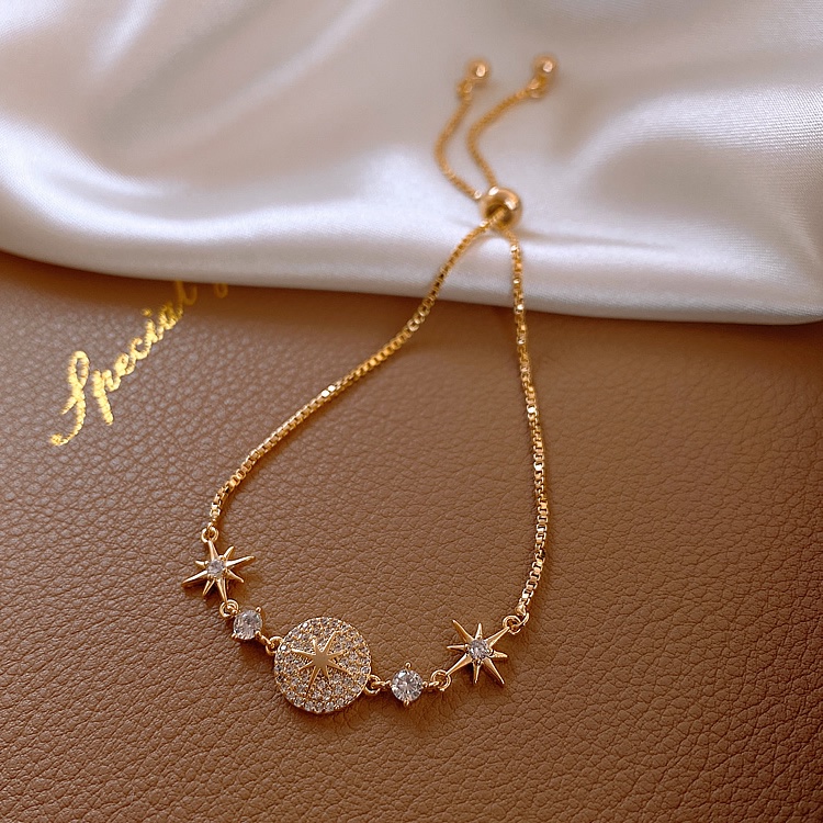 Vòng tay đính đá zircon hình ngôi sao sang trọng phong cách Bohemian Hàn Quốc dành cho nam và nữ