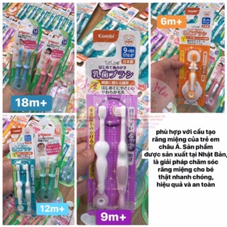 set 2 bàn chải Combi- Pigeon cho bé 6 - 9-12-18tháng đến 3 tuổi