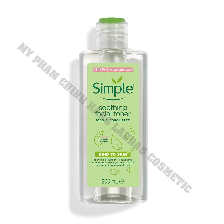 Nước hoa hồng Simple làm dịu và cân bằng độ ẩm cho da - Toner lành tính không chứa cồn 200ml