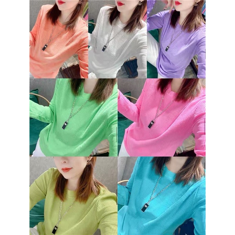 [SẴN] áo len mỏng tay bo, áo len cổ tròn mặc lót