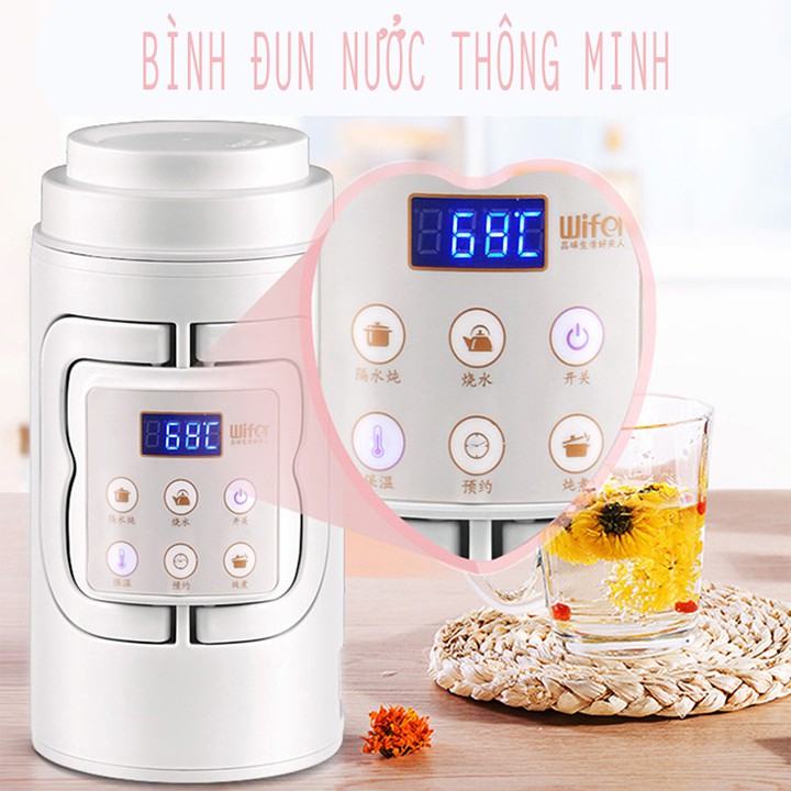 [MẪU MỚI] Bình Siêu Tốc Xách Tay Thông Minh; Ấm Đun Nước Siêu Tốc Du Lịch Đèn LED Hiển Thị, Tự Ngắt Khi Sôi, Có Quai Cầm