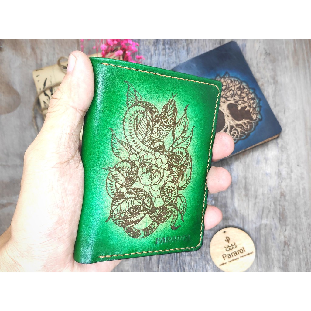 PARAROL - THE SNAKE - MÀU GREEN -VÍ DA BÒ THỦ CÔNG, MADA GOAT, VÍ NỮ, VÍ MINI, Ví HANDMADE, QUÀ TẶNG, QUÀ KỈ NIỆM