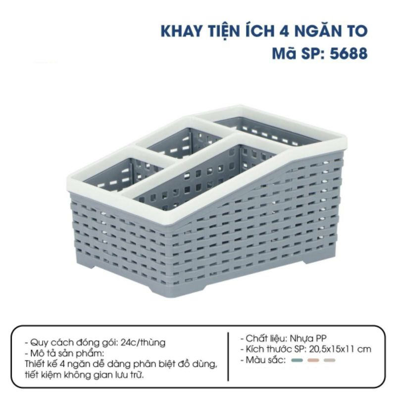 Khay nhựa để mỹ phẩm, vật dụng để bàn 4 Ngăn loại lớn - 5688