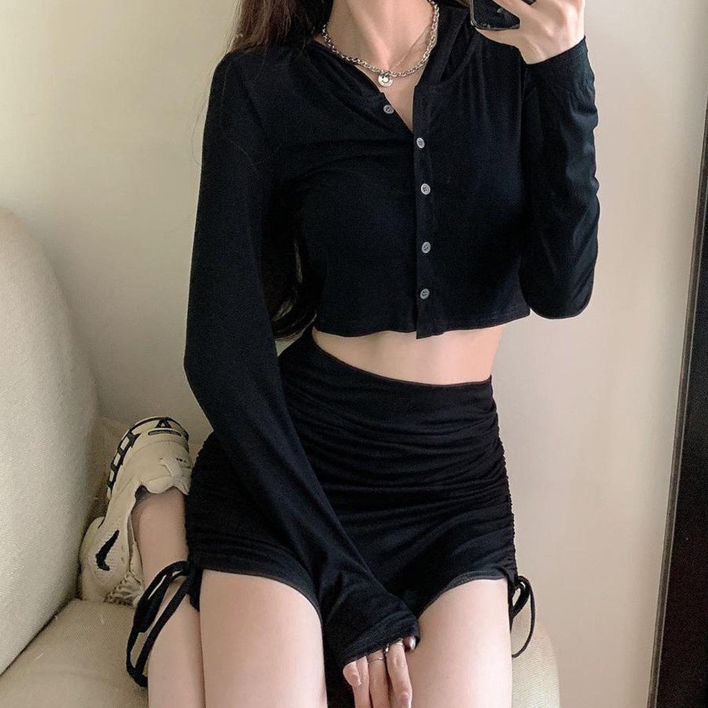 Chân váy rút dây 2 bên body mặc nhà vải cotton co giãn LAVILO CV02