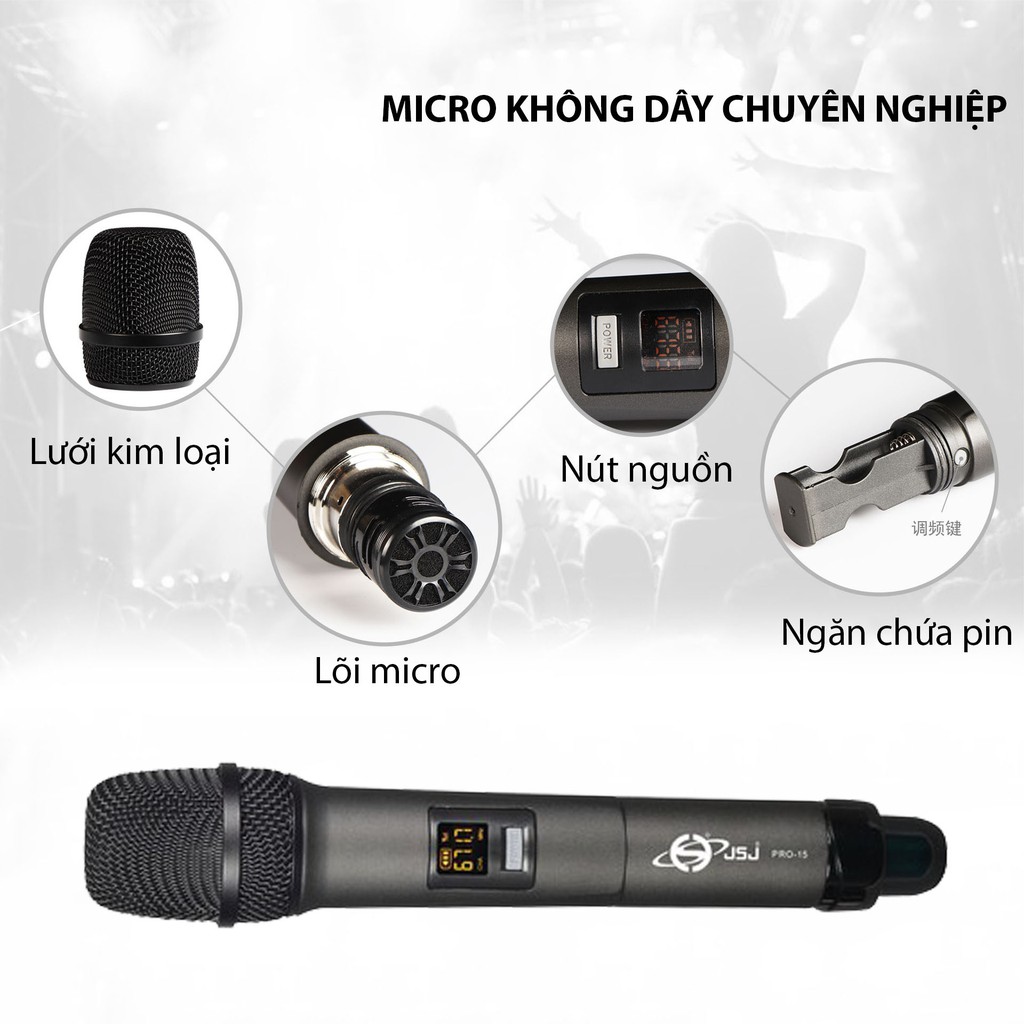 Micro karaoke không dây cao cấp JSJ PRO15 bộ 4 cây tích hợp màn hình led công nghệ giảm tiếng ồn thông minh