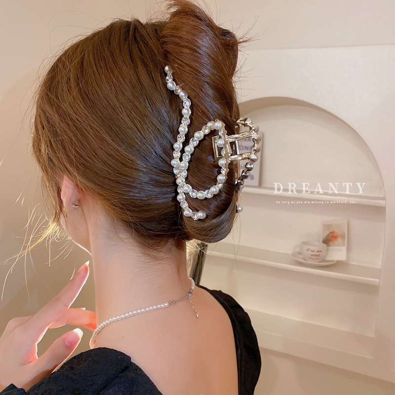 Kẹp Tóc Đính Kim Cương Giả Và Ngọc Trai Phong Cách Retro Thanh Lịch Thời Trang