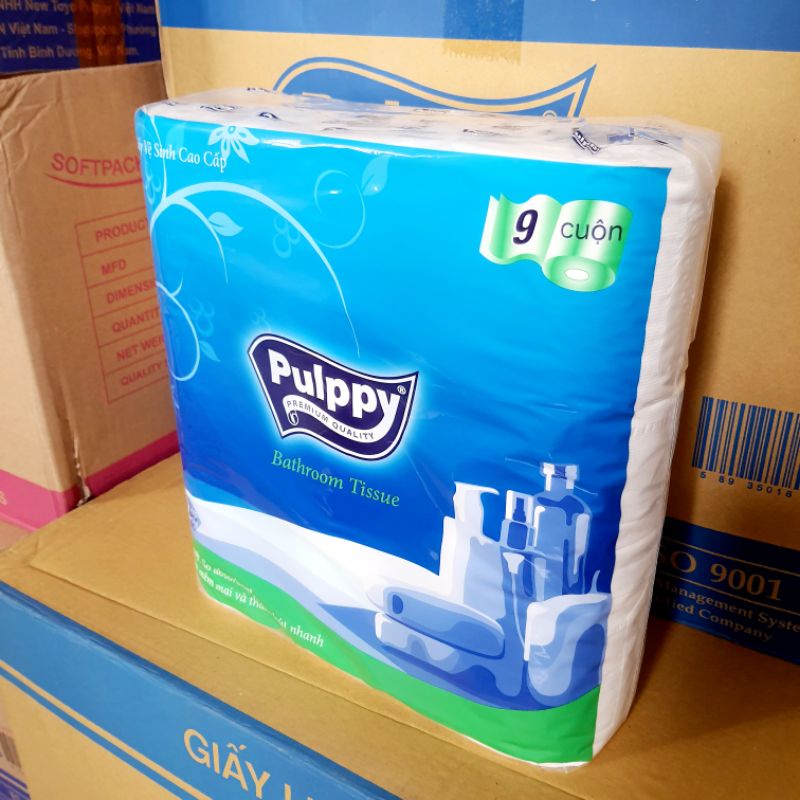 Combo 9 Cuộn Giấy Vệ Sinh Pulppy Cao Cấp Bathroom Tissue Mềm Mại Và Thấm Hút Nhanh