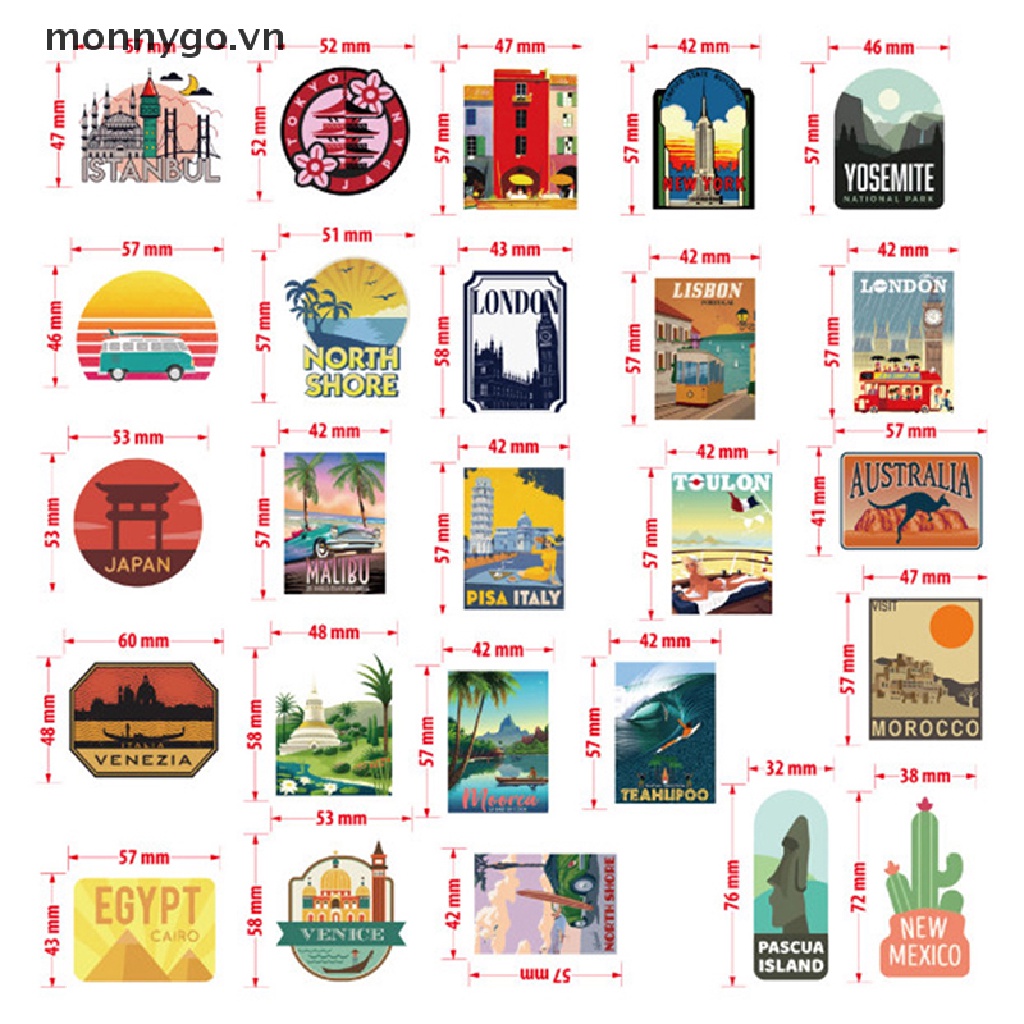 50pcs Travel City Landscape Cartoon Graffiti Sticker Suitcase Waterproof Sticker