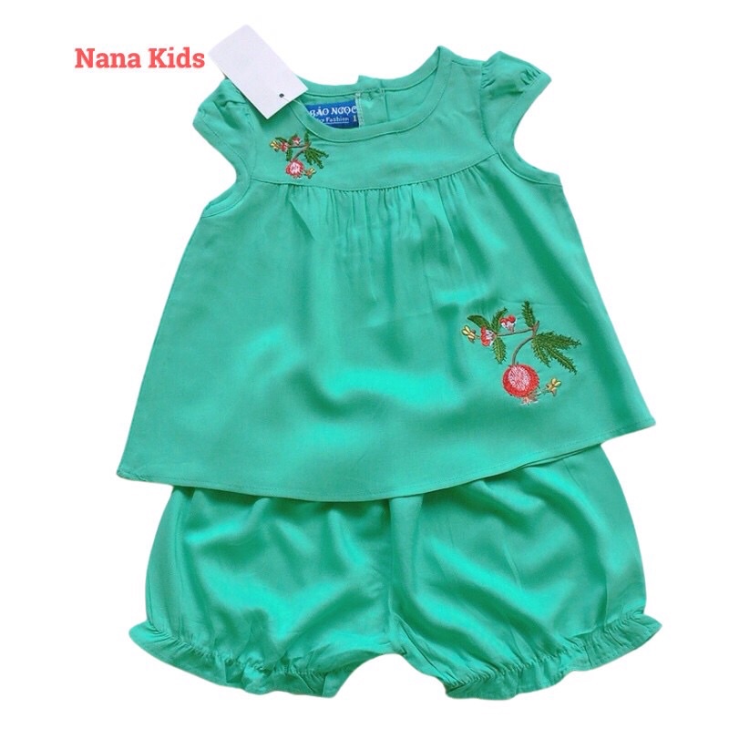 Bộ tole lanh short đùi bé gái Bảo Ngọc chất tole lanh loại 1 mát nhẹ và bền đẹp, thấm hút mồ hôi tốt từ 4 tháng- 4 tuổi