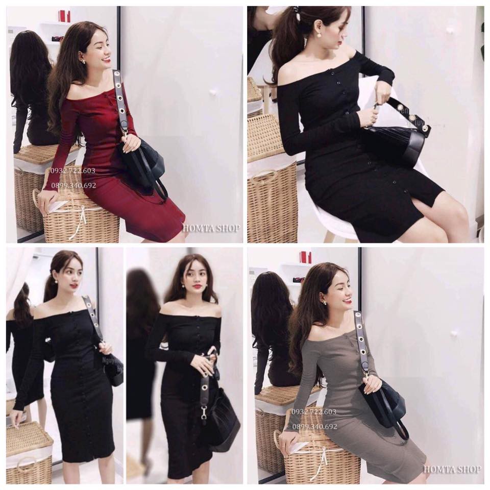 ĐẦM TRỂ VAI TAY DÀI NÚT