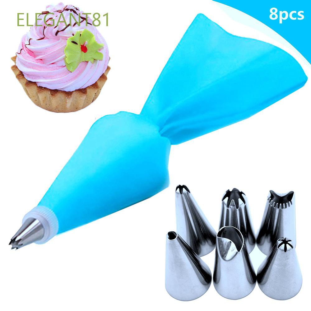 Set 8 Vòi Bắt Bông Kem 6 Đầu Bằng Thép Không Gỉ Nhiều Màu Sắc Diy81