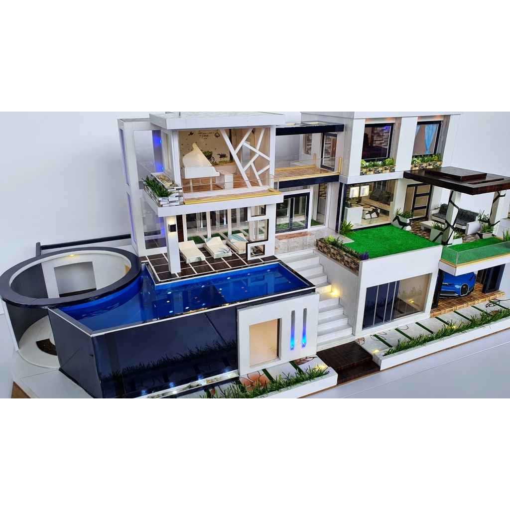 Mô Hình Biệt Thự Mini Có Đèn LED Và Hồ Bơi
