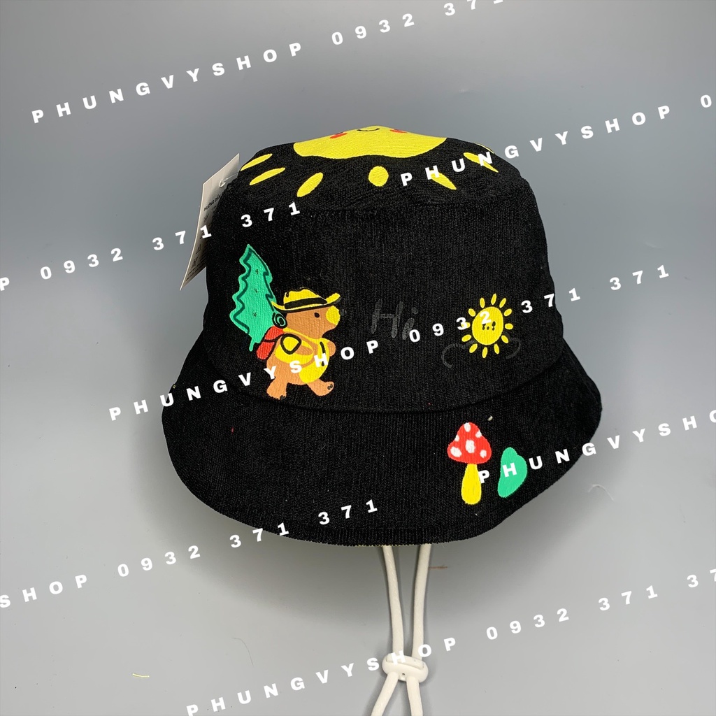 Bé 2.5-6 Tuổi/ VĐ 52cm_Mũ bucket tai bèo trai gái BO TRUNG IN BẠN GẤU ĐI CÂU CÁ CẮM TRẠI- Nón vành