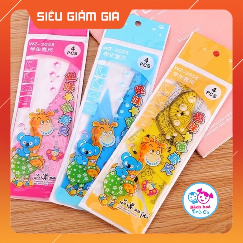 Bộ Thước kẻ 4 chiếc dễ thương hình động vật ngộ nghĩnh cho bé, xinh xắn đáng yêu