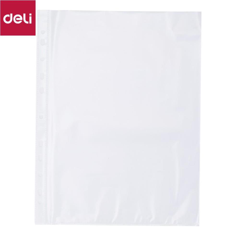 Tấm bảo vệ 11 lỗ A4 Deli, 0.035mm, trong suốt - 100 cái/túi - E5712 [Deli]