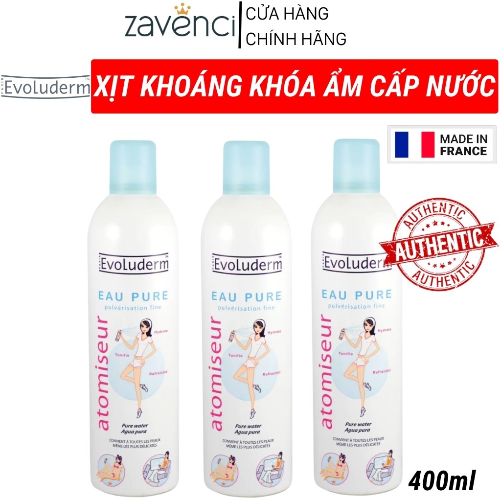 Xịt khoáng EVOLUDERM Atomiseur Eau Pure Water dưỡng ẩm dưỡng da 400ML - ZAVENCI Official