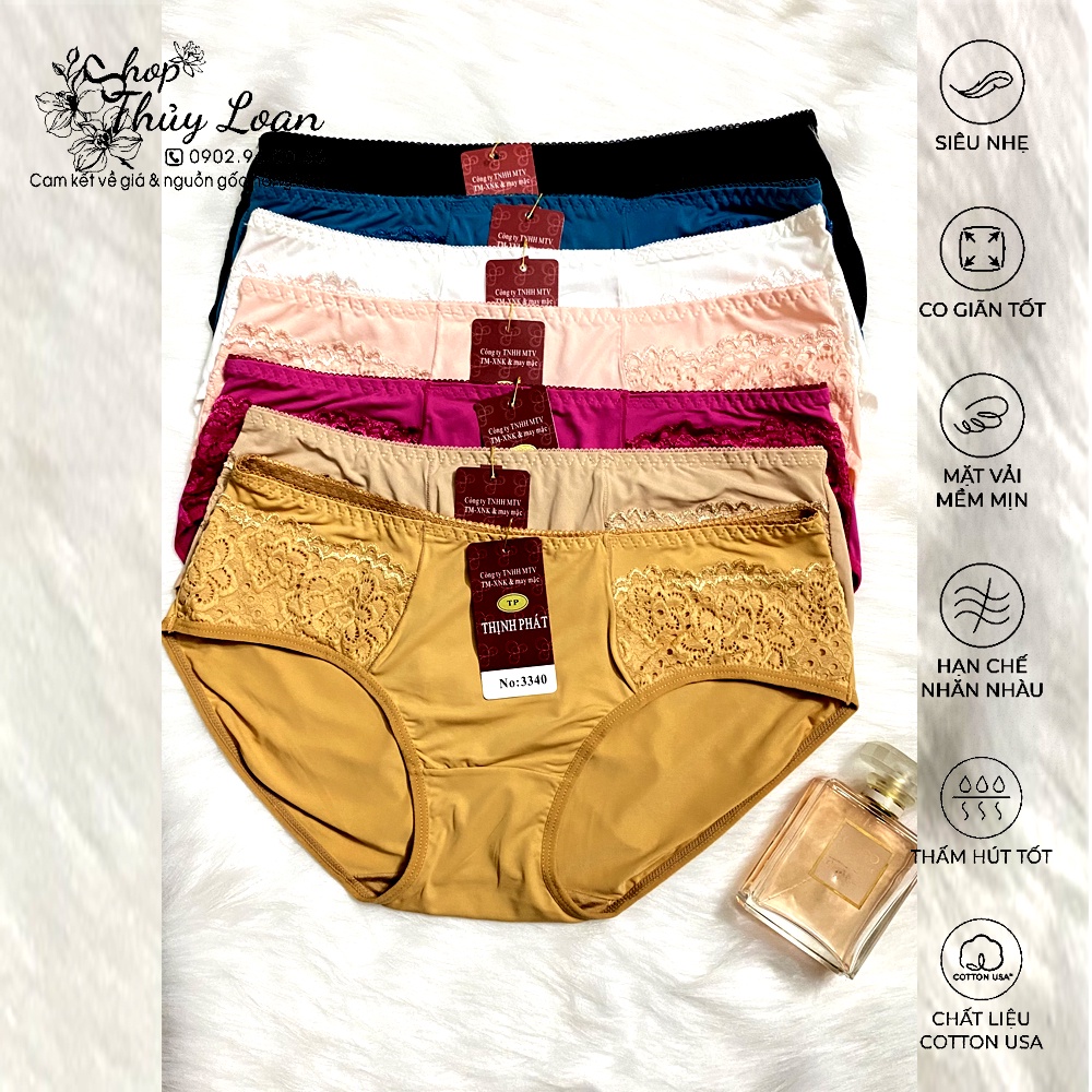 Quần lót nữ Thịnh Phát hàng VNXK 3340 100% cotton USA, vải mềm mịn, co giãn đa chiều, thấm hút tốt, mát lạnh cho mùa hè