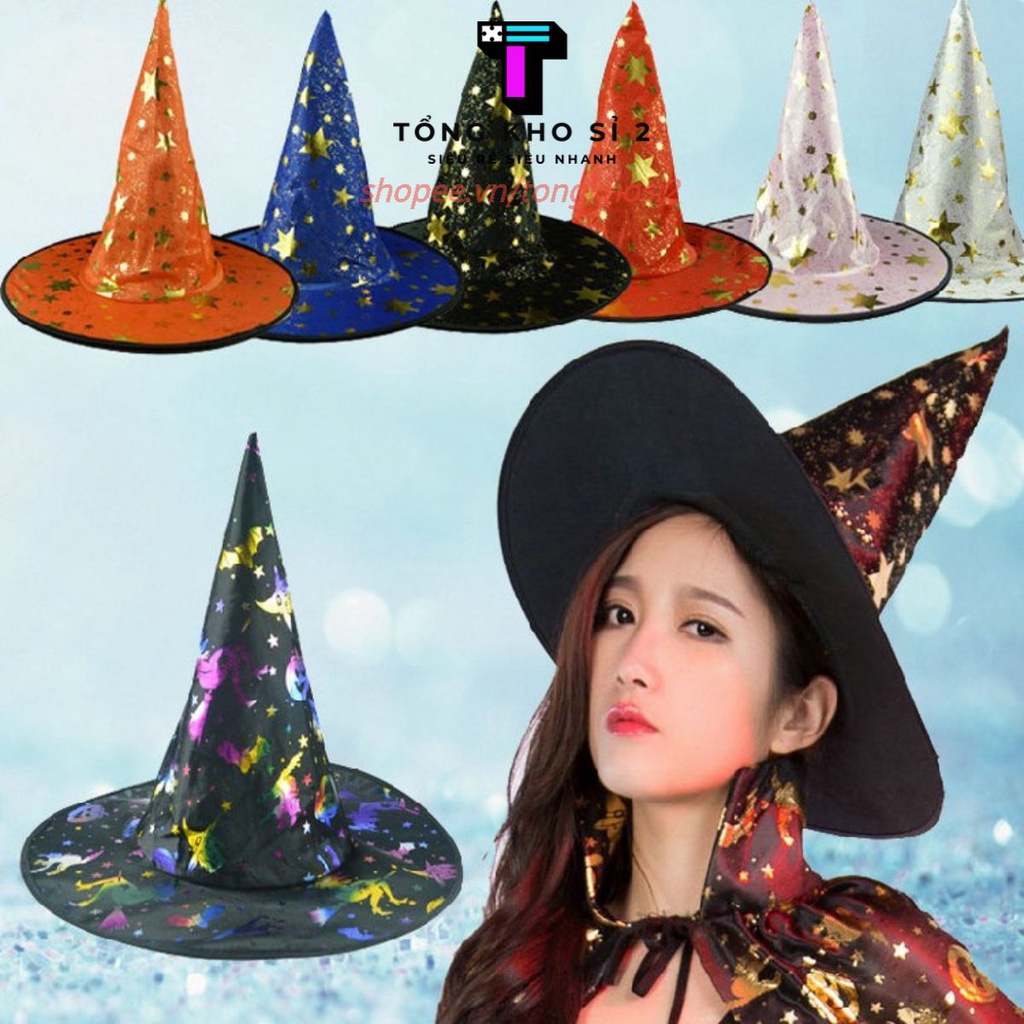 PVN18538 Mũ phù thủy hóa trang Halloween nhiều họa tiết đẹp T2