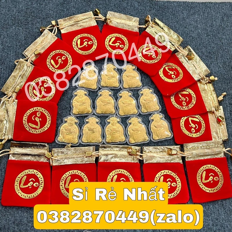 [Sỉ Tốt Nhất] Combo 10 Thỏi Ông Thần Tài Mạ Vàng Kèm Túi Nhung Phúc Lộc