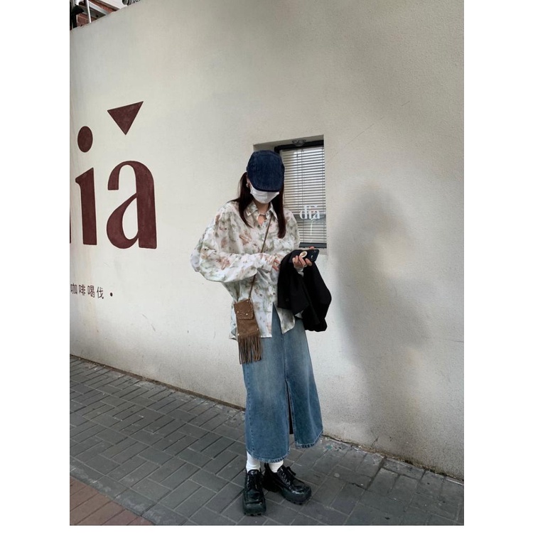 Váy jean dáng chữ A lưng cao thiết kế phong cách thời trang Hàn Quốc