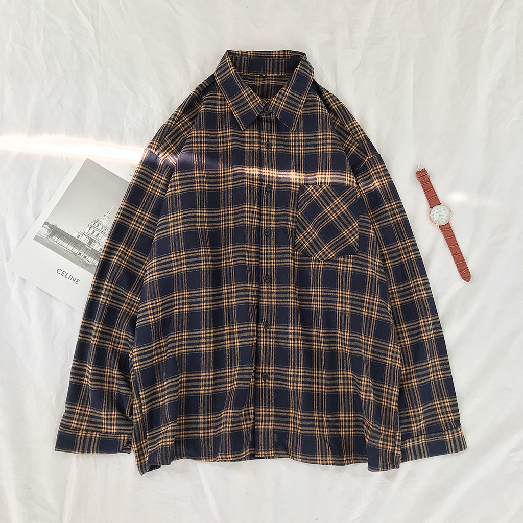 Áo Sơ Mi Dài Tay Sọc Caro Nam Nữ