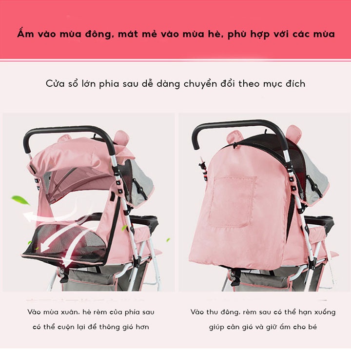 Xe đẩy cho bé du lịch, xe đẩy gấp gọn 2 chiều cho bé thiết kế hình tai thỏ dễ thương-My.Baby.Offcial