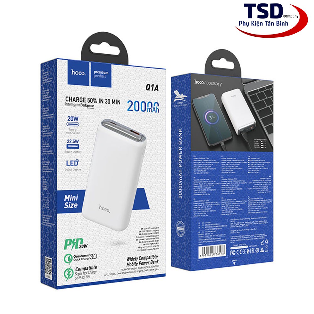 [Mã 154ELSALE2 giảm 7% đơn 300K] Pin Sạc Dự Phòng Hoco 20000mAh Q1A Chính Hãng Sạc Nhanh PD 22.5W, Quick Charge 3.0