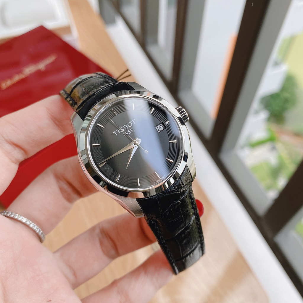 Đồng Hồ Nữ Tissot T-Classic Couturier T0352101605101 Viền Bạc Dây Đen