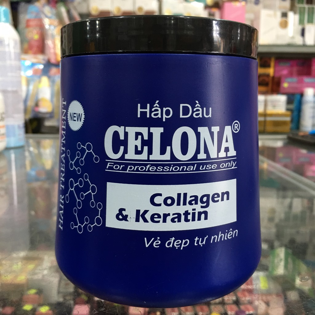 Hấp dầu Celona Collagen &amp; Keratin vẻ đẹp tự nhiên 1000ml - xanh đậm