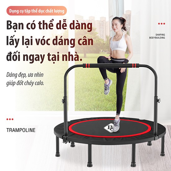 BG-Sàn nhún tập thể dục Trampoline khung thép mẫu mới nhất có tay bám an toàn , Đệm nhún lò xo dành cho mọi lứa tuổi