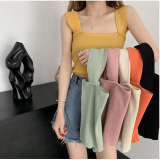 Áo hai dây màu trơn phong cách Hàn Quốc