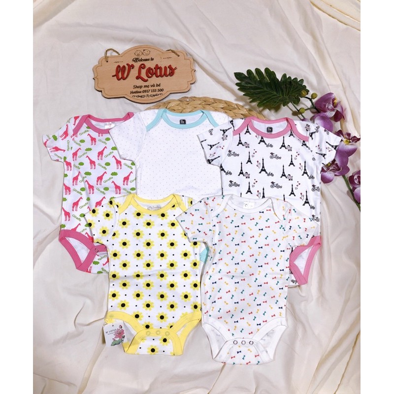 Set 5 body cọc tay / body chip cho bé trai bé gái sơ sinh 0- 9 ký