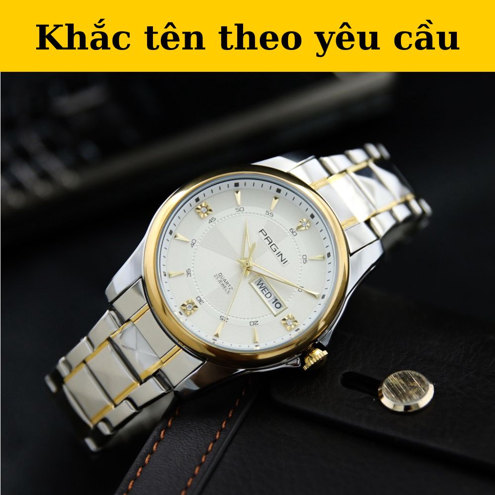 Đồng hồ nam Pagini mặt trong dây thép – Khắc tên theo yêu cầu – Kim dạ quang - Quà tặng cao cấp