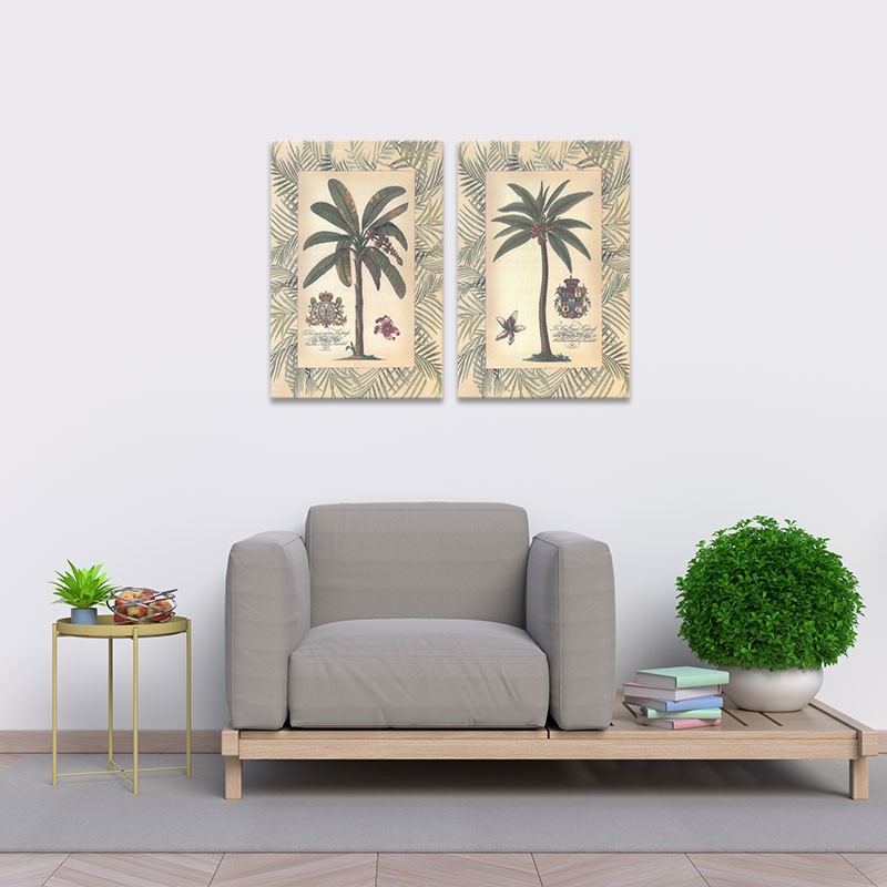 [Siêu rẻ] Bộ 2 tranh treo tường “Cây dừa” | Tranh trang trí hoa lá R3430 - tặng vòng phong thủy