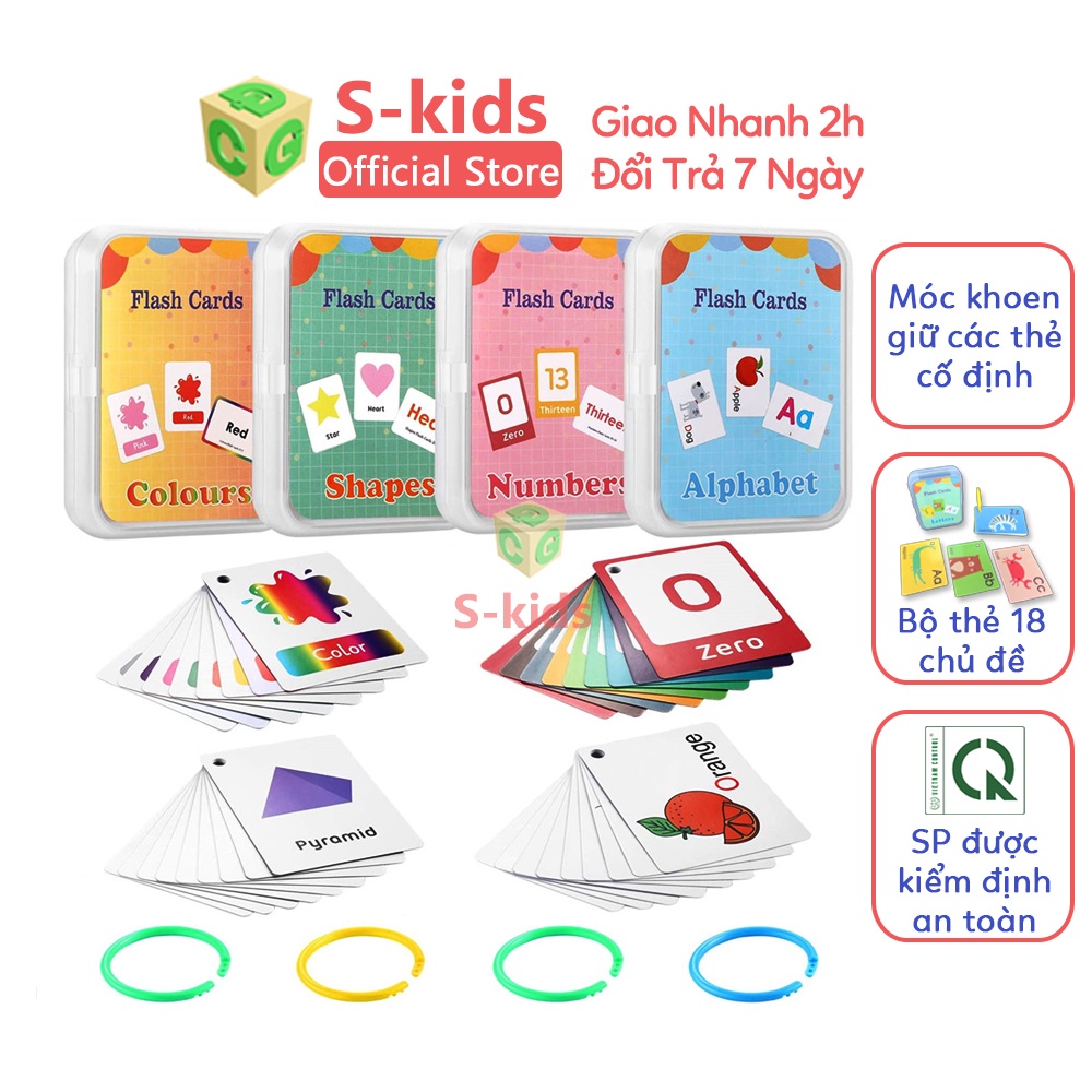 Đồ Chơi Trẻ Em S-kids, bộ thẻ học tiếng anh thông minh Flashcard cho bé 18 chủ đề