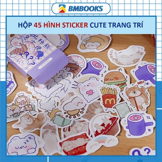 Sticker cute Hộp 45 nhãn dán hình Gấu Trắng/Gấu Trúc/ Cánh cụt/Chó Shiba mẫu Caro Hộp Giấy trang trí sổ tay BMBooks