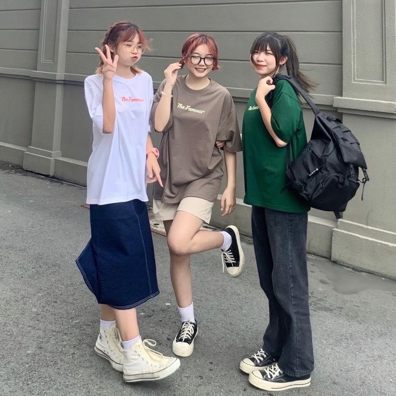 Áo thun phông nam nữ PINK tay lỡ form rộng THE FAMOUS Unisex