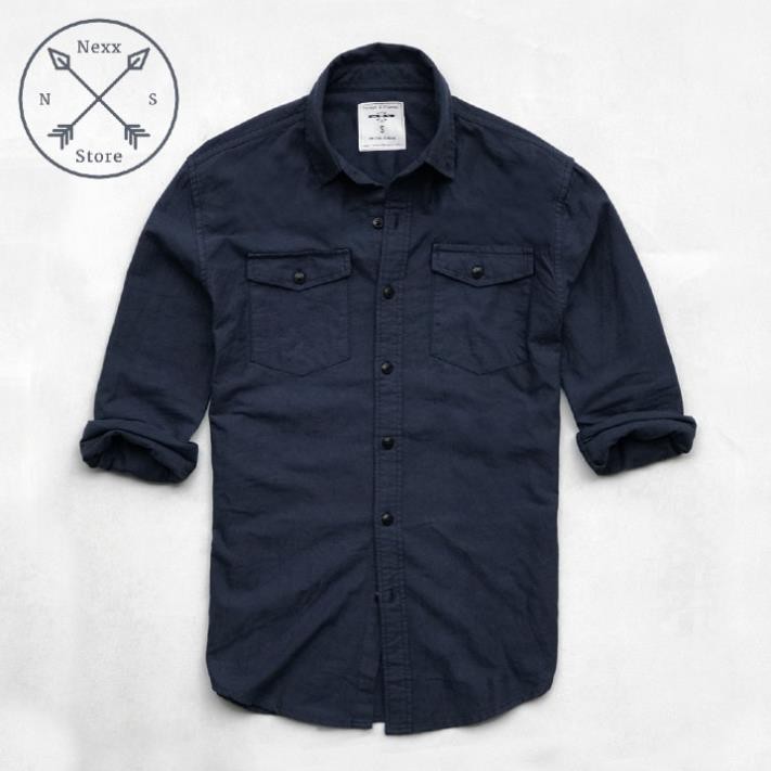 Áo sơ mi nam tay dài trắng hai túi công sở vải oxford denim jean cao cấp NS012 ་