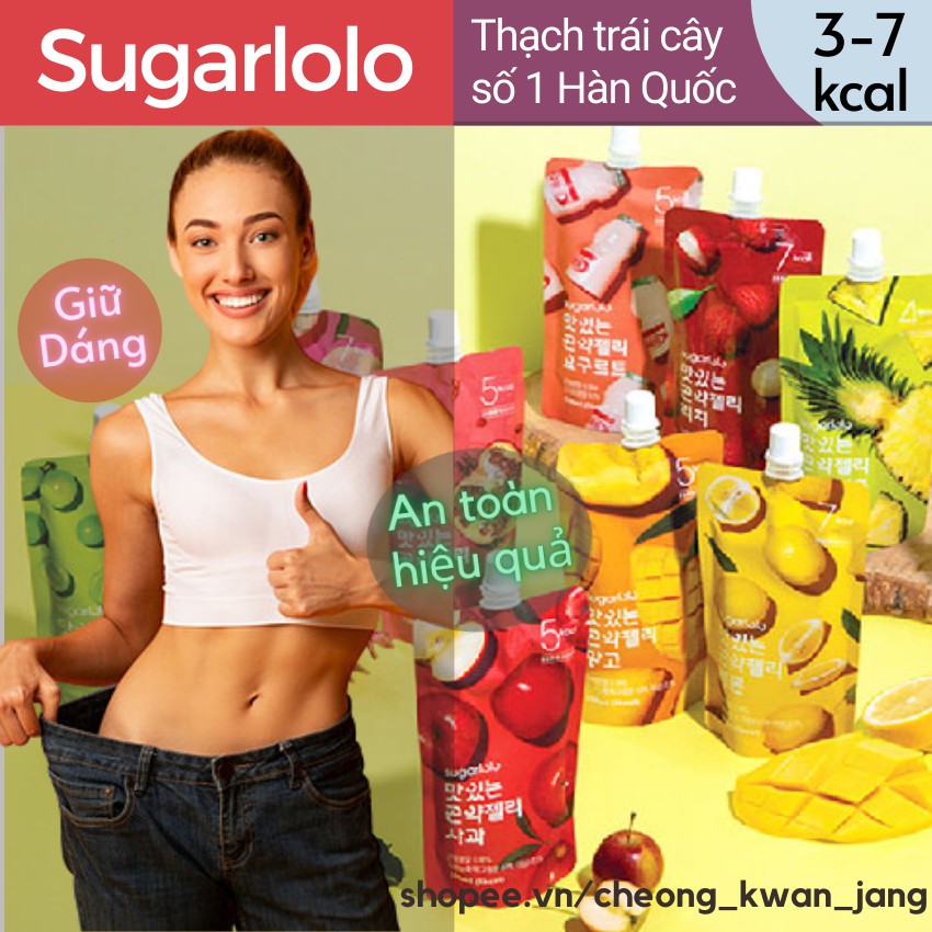 [SUGARLOLO] Thạch trái cây Hàn Quốc cho người ăn kiêng, giảm cân, giữ dáng tập gym (không đường ít calo hộp 10 túi 150ml