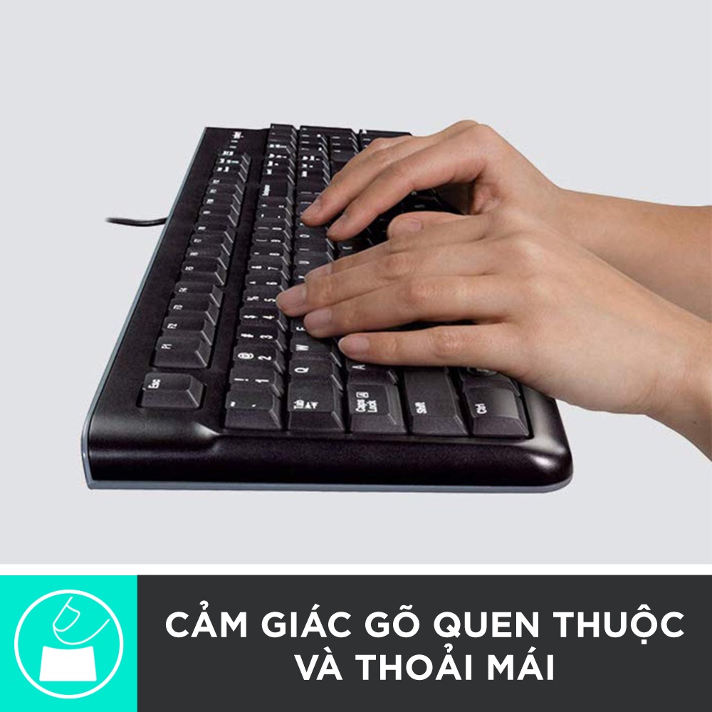 Bàn phím có dây Logitech K120 - Bền bỉ, chống tràn, kích thước đầy đủ có phím số