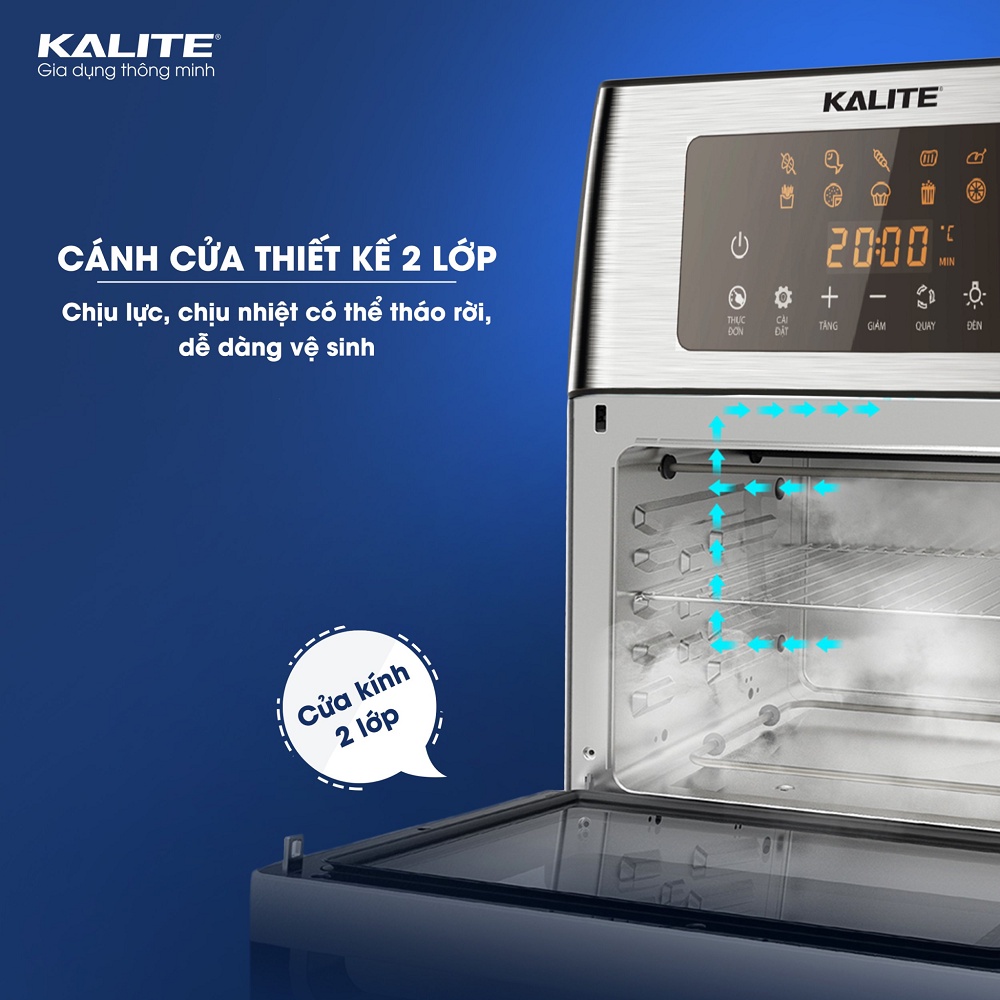 [Mã ELMALL10 giảm 10% đơn 500K] Nồi chiên không dầu Kalite KL 1500, dung tích 15L, công suất 1700W, phụ kiện đang dạng