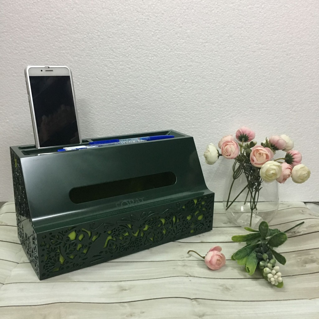 Hộp đựng giấy ăn kèm khay để bút và điện thoại FOReT Nhật