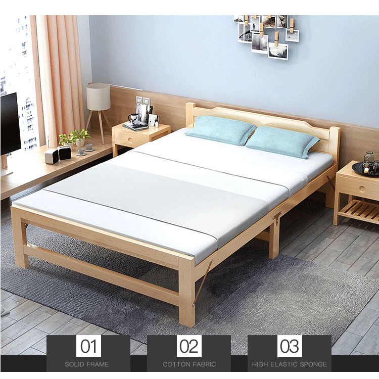 RE0555 Giường gỗ thông gấp gọn 60x195cm tặng nệm - Giường xếp gỗ thông