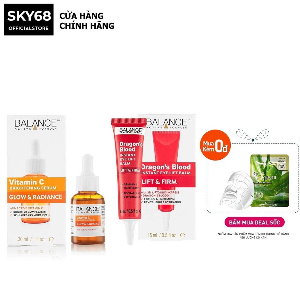 Combo Serum Trắng Da Balance VitaminC Brightening và Kem Giảm Thâm Mắt Máu Rồng Balance Active Formula Dragon Blood